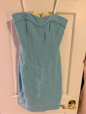 Strapless Light Aqua Textured Sheath Dress 👗 4